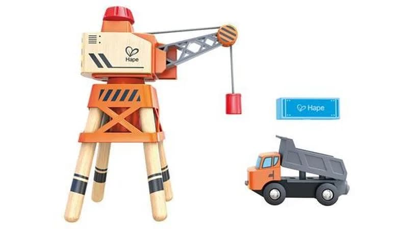 Набір ігровий для залізниці Hape Підйомний кран та вантажівка E3715 фото 4