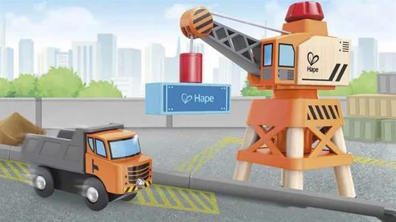 Набір ігровий для залізниці Hape Підйомний кран та вантажівка E3715 фото 6