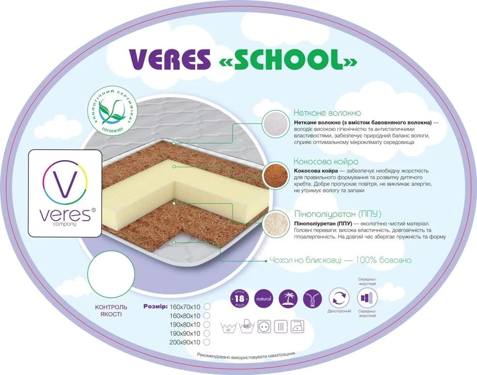 Матрац підлітковий Верес School 160х70х10 см 52.1.09 фото 2