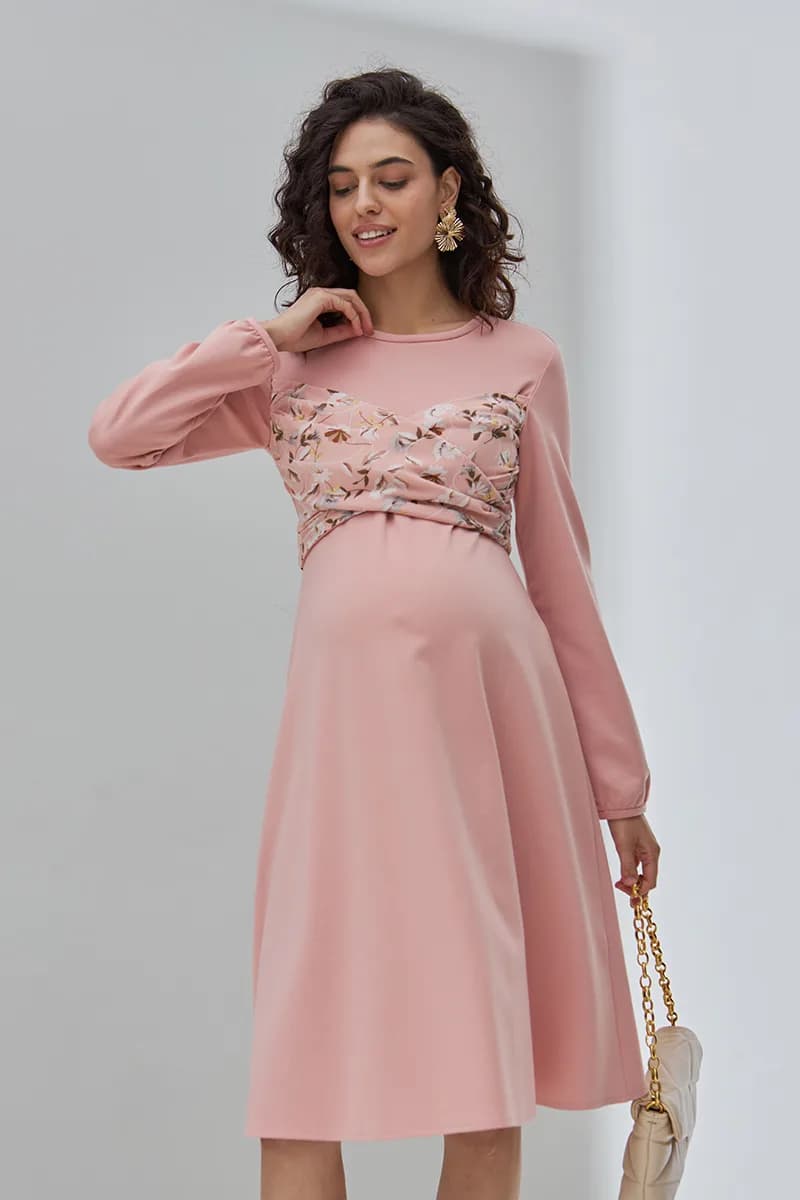 Сукня для вагітних та годування S-XL Юла мама MAGNOLIA DR-30.091 -рожевий фото 6