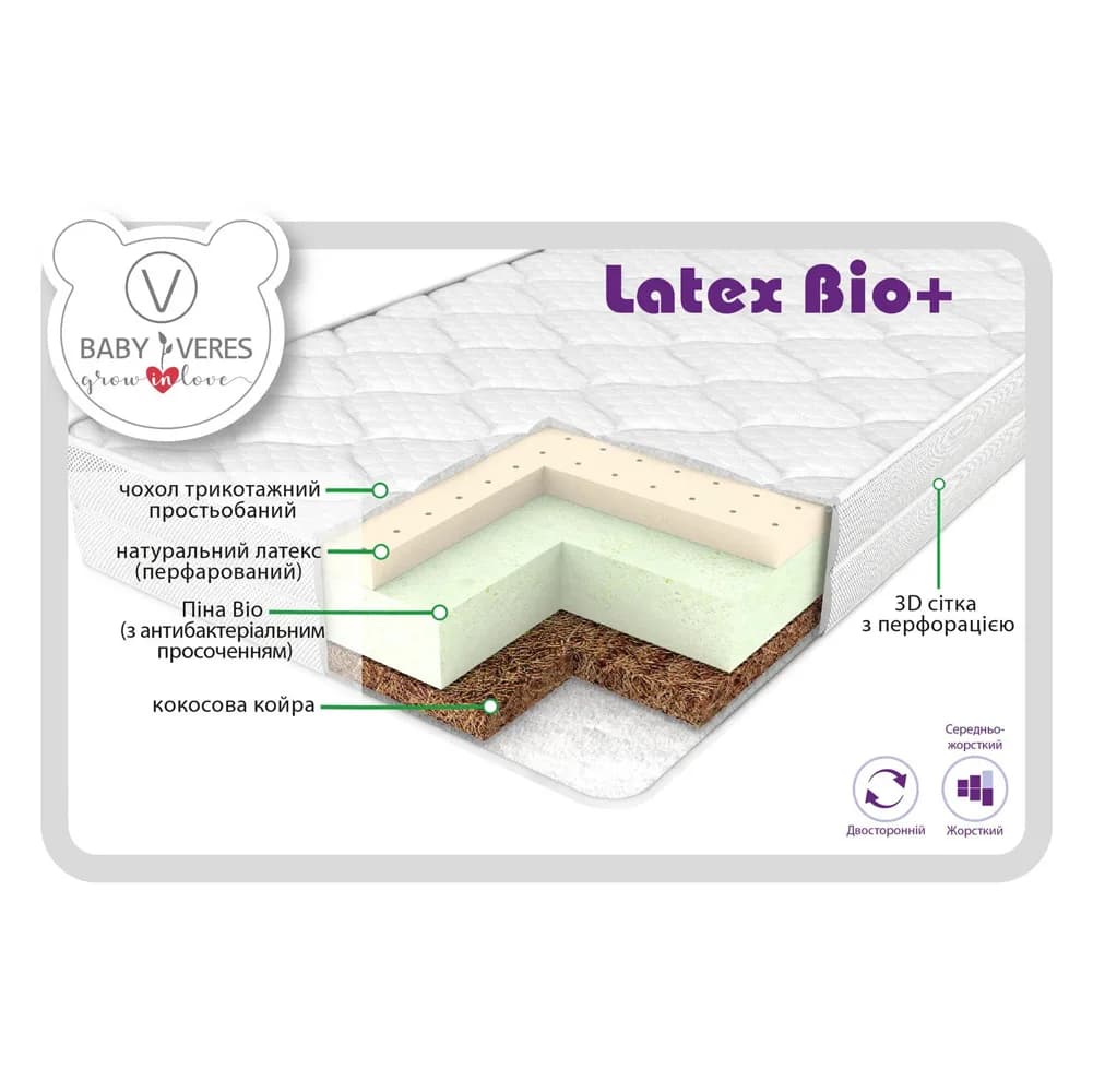 Матрац підлітковий Верес Latex Bio+ Air 140х70х10 см 53.4.001 фото 2