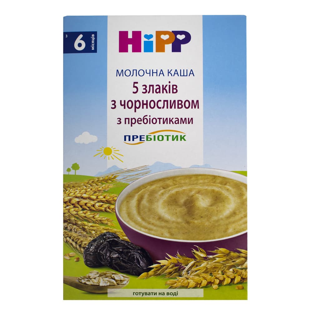 Каша молочна з пребіотиками 5 злаків з чорносливом HIPP 250г 2918