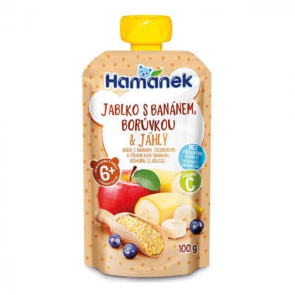 Пюре яблуко, банан, чорниця, пшоно Hamanek 100г 1215916