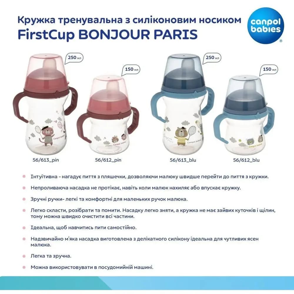 Чашка-непроливайка Canpol Bonjour Paris 150мл 56/612_pin фото 12