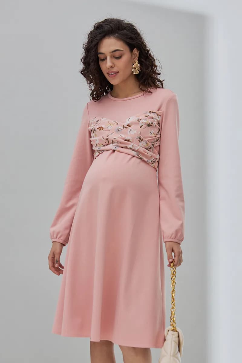 Сукня для вагітних та годування S-XL Юла мама MAGNOLIA DR-30.091 -рожевий фото 3
