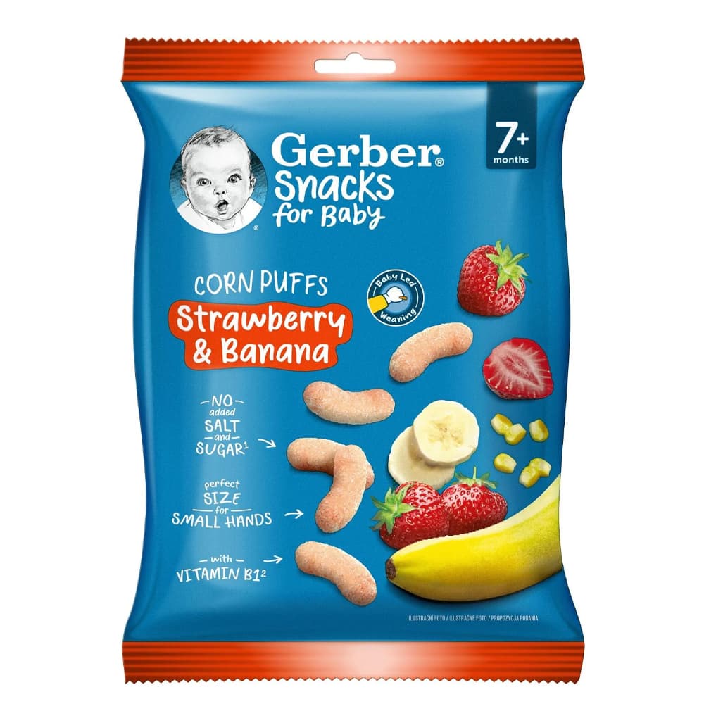 Снеки кукурудзяні з полуницею та бананом Gerber 28г 906232