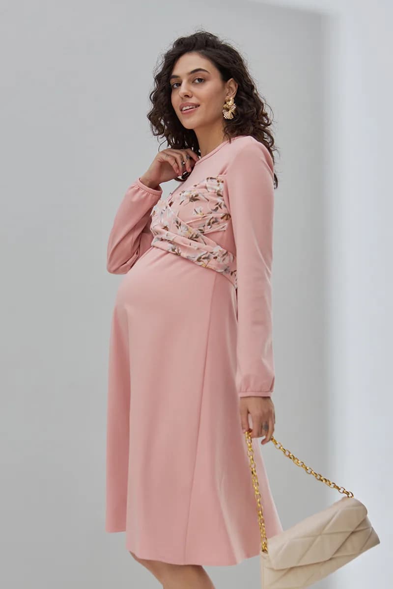 Сукня для вагітних та годування S-XL Юла мама MAGNOLIA DR-30.091 -рожевий фото 8