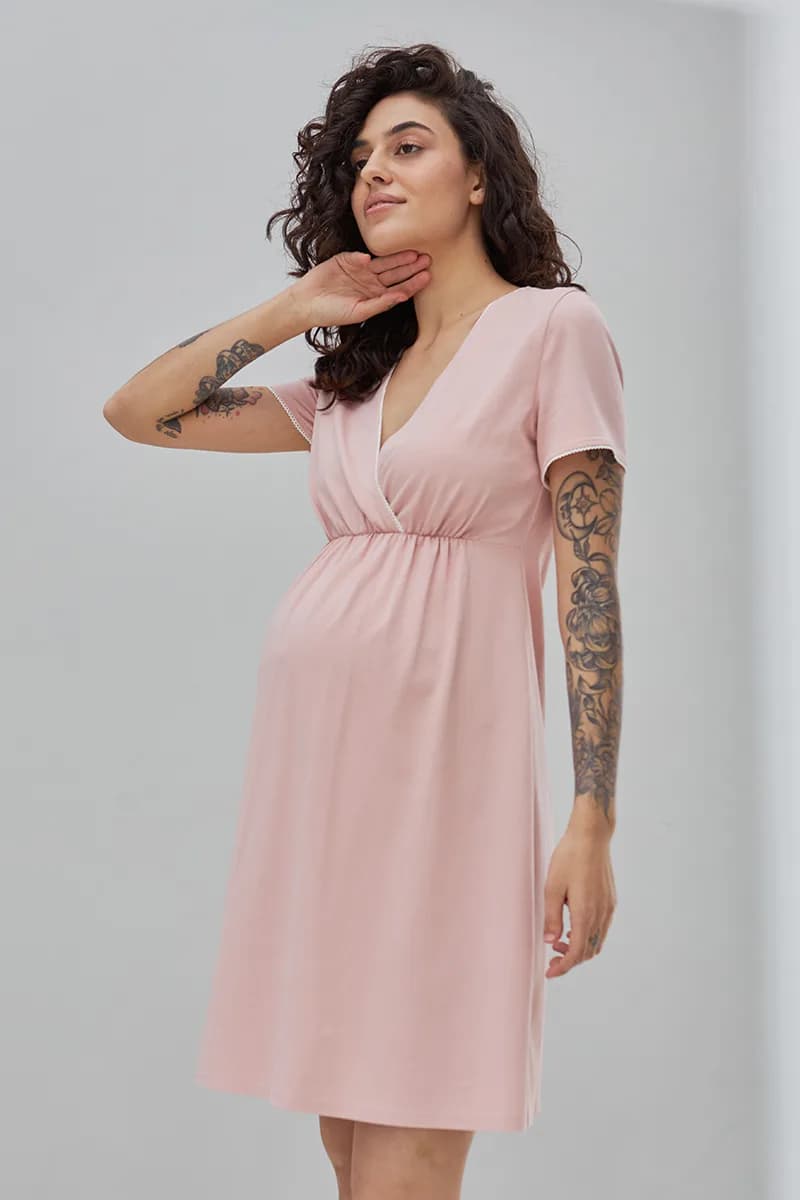 Нiчна сорочка для вагітних та годування S-XL Юла мама ALISA LIGHT NW-1.4.14 -рожевий фото 5