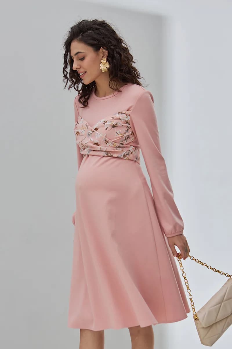 Сукня для вагітних та годування S-XL Юла мама MAGNOLIA DR-30.091 -рожевий фото 7