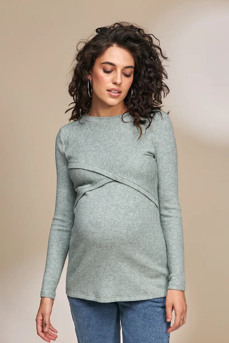 Джемпер для вагітних і годування S-XL Юла мама MELANIA BL-33.021 -зелений фото 4