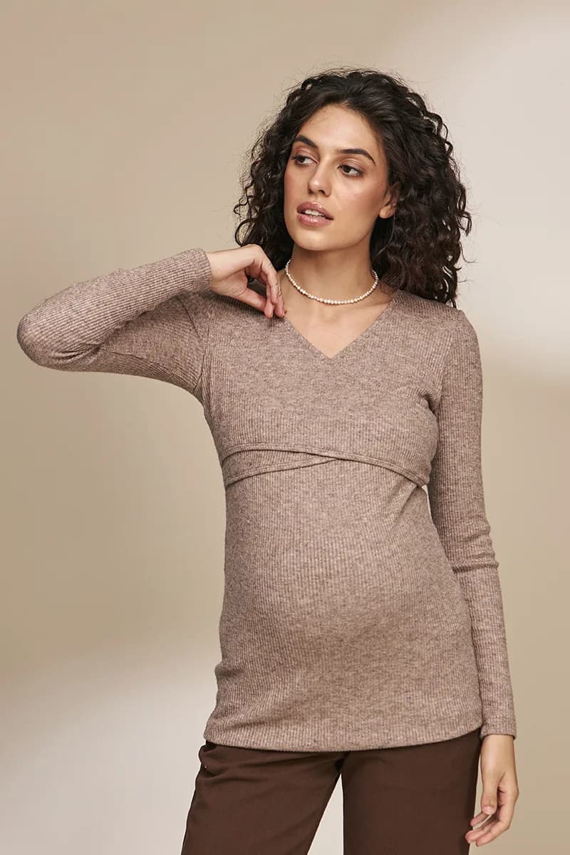 Джемпер для вагітних і годування S-XL Юла мама HELEN BL-33.011 -коричневий фото 3
