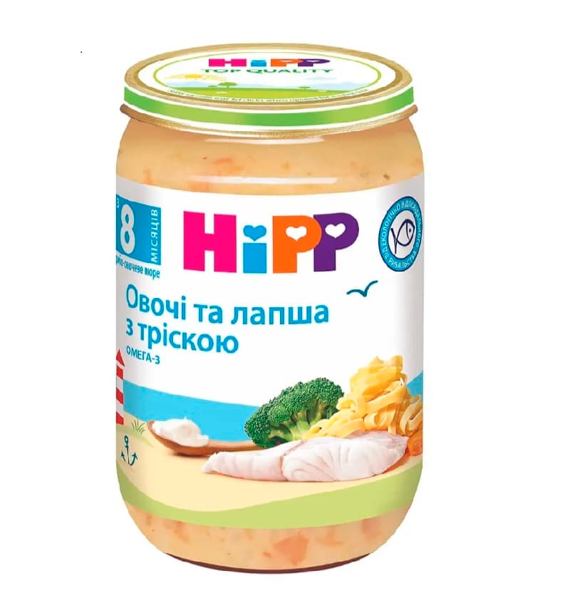 Пюре овочi та лапша з тріскою HIPP 220г 6550
