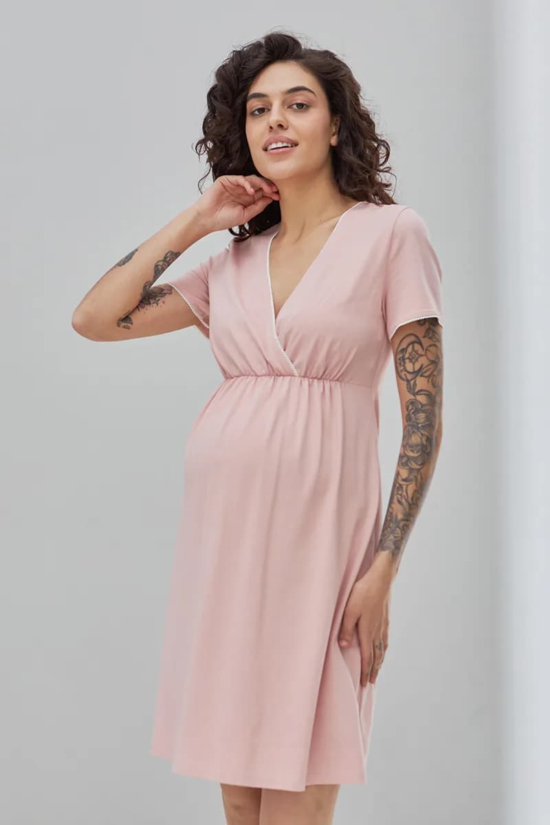 Нiчна сорочка для вагітних та годування S-XL Юла мама ALISA LIGHT NW-1.4.14 -рожевий фото 2