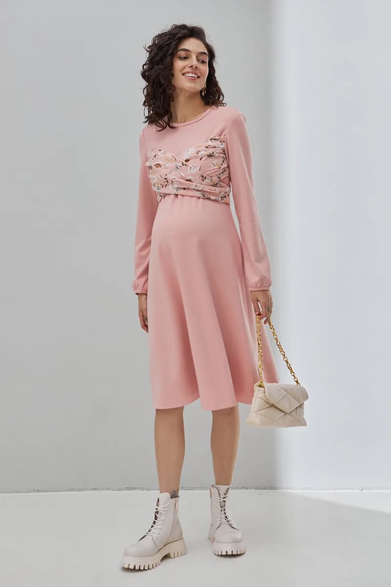 Сукня для вагітних та годування S-XL Юла мама MAGNOLIA DR-30.091 -рожевий фото 2