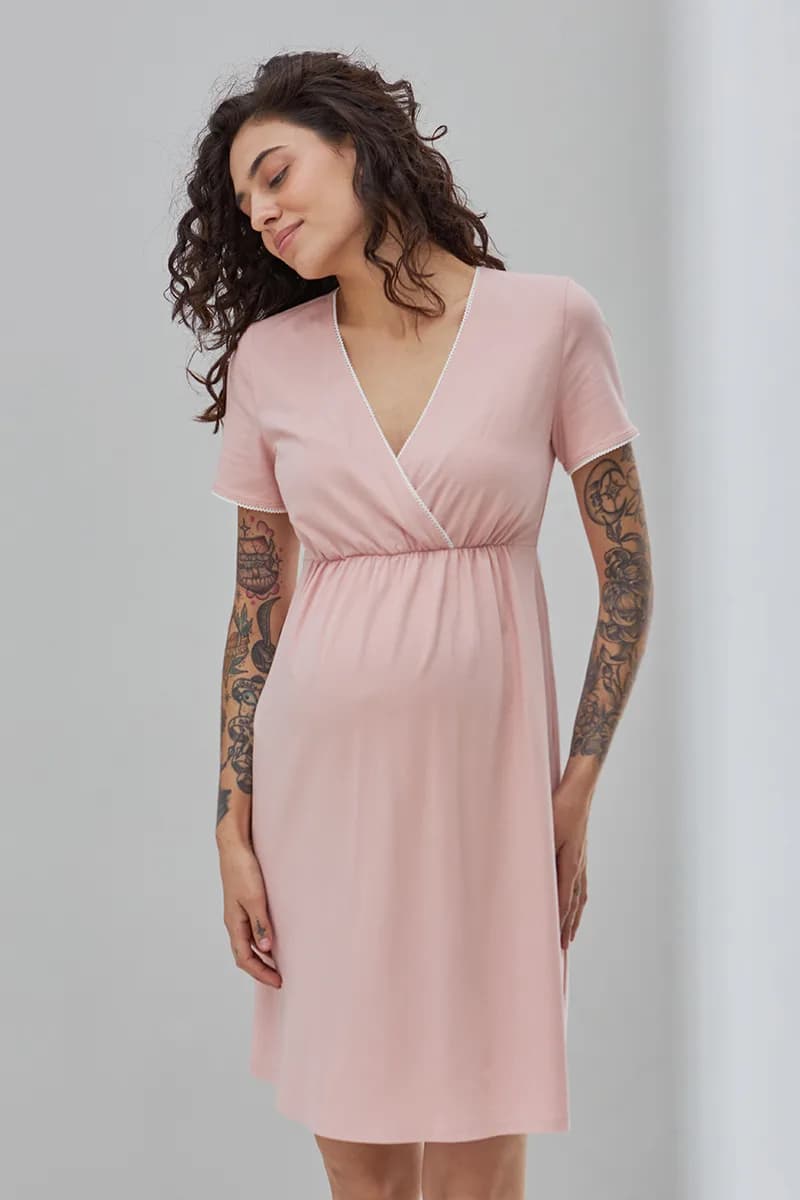 Нiчна сорочка для вагітних та годування S-XL Юла мама ALISA LIGHT NW-1.4.14 -рожевий фото 4