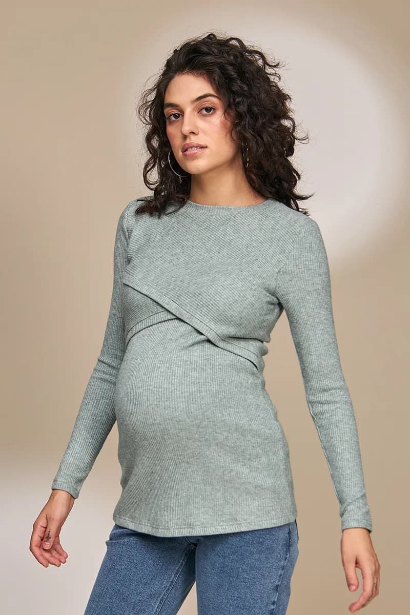Джемпер для вагітних і годування S-XL Юла мама MELANIA BL-33.021 -зелений фото 2