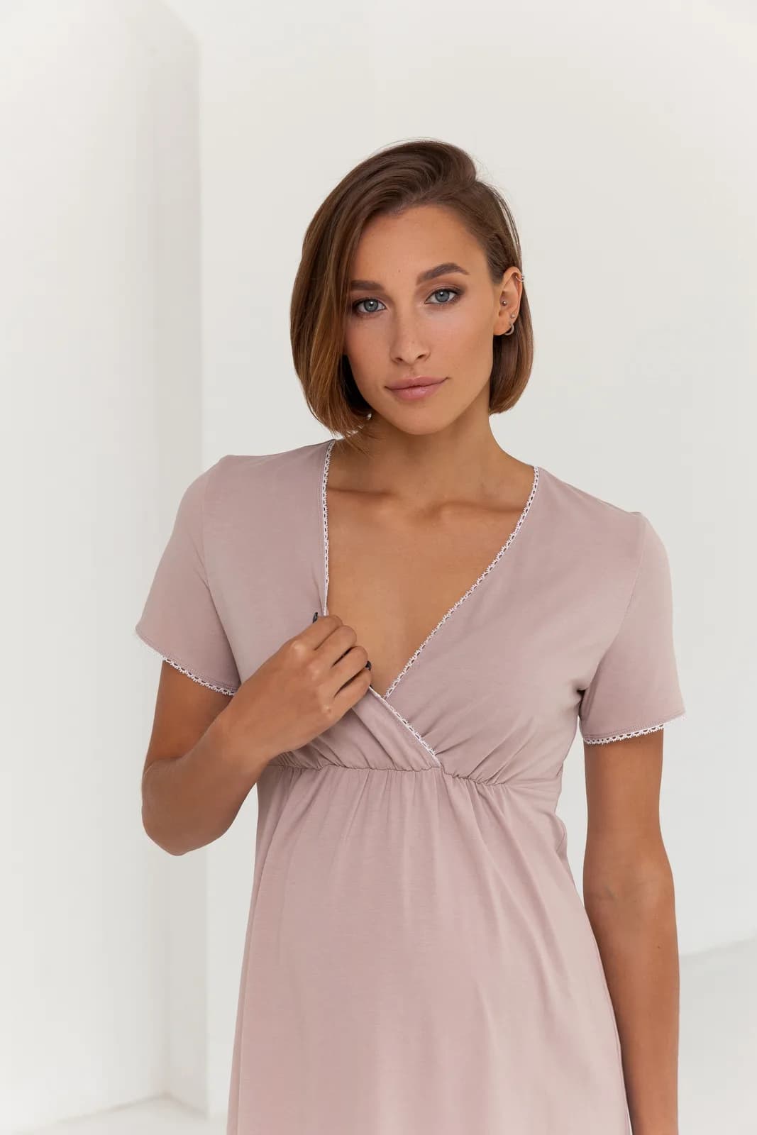 Нiчна сорочка для вагітних та годування XS-XL Юла мама ALISA LIGHT NW-1.4.12 -коричневий фото 2