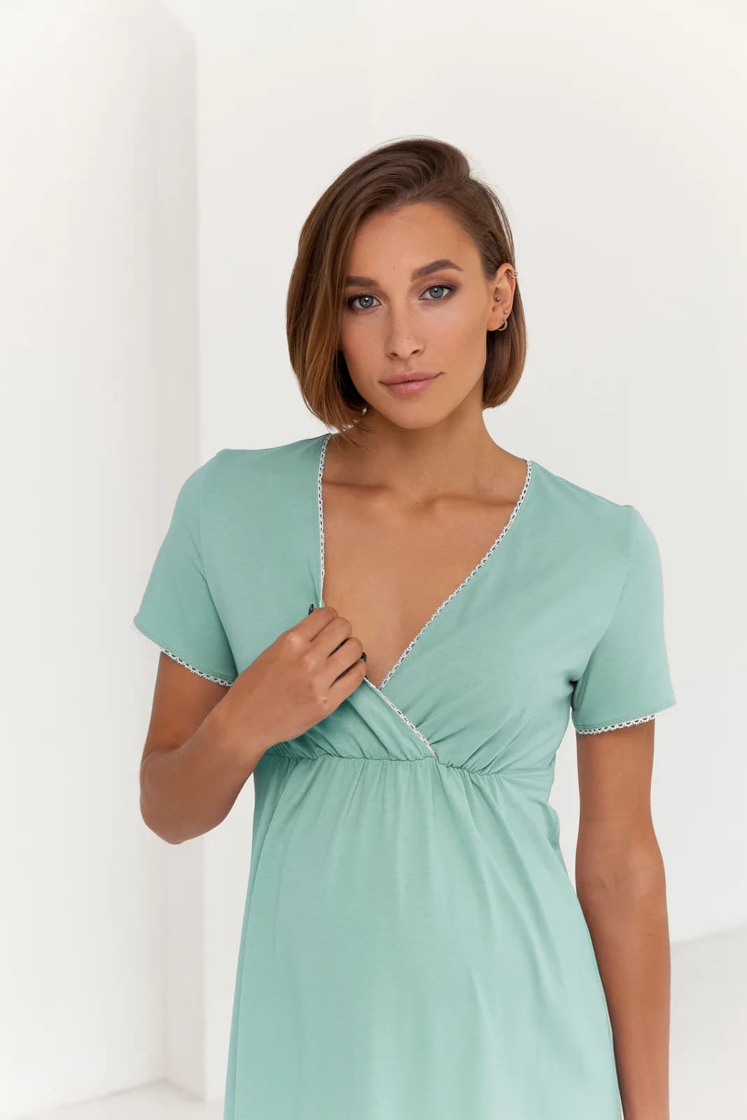 Нiчна сорочка для вагітних та годування XS-XL Юла мама ALISA LIGHT NW-1.4.13 -зелений фото 2
