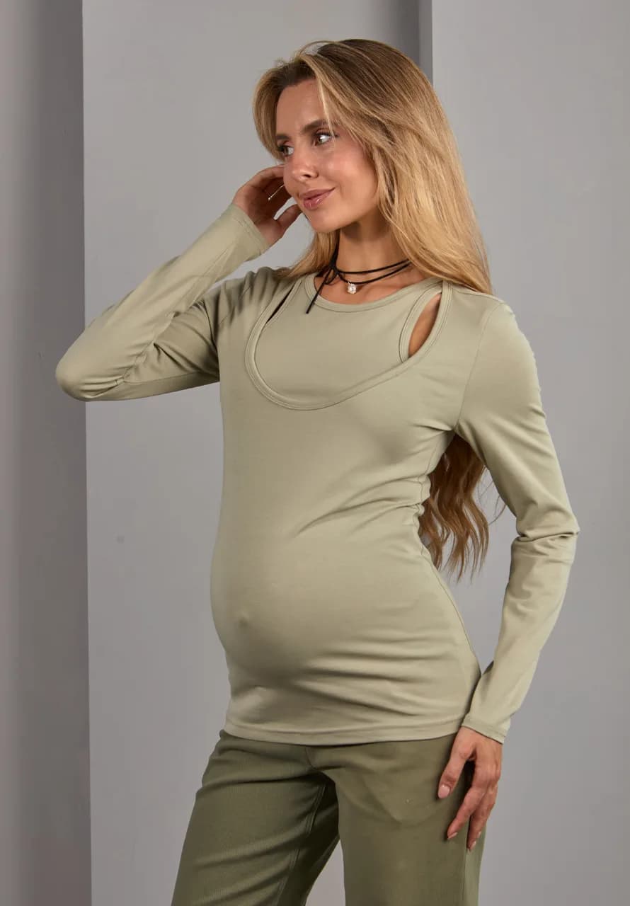 Лонгслів для вагітних і годування S-XL Юла мама Arna NR-34.042 -зелений фото 3