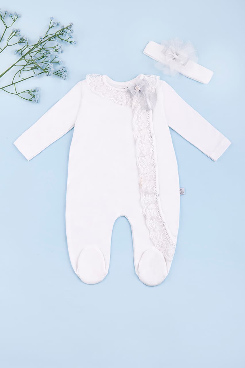 Комбінезон+пов'язка для виписки 0-6 Mini born 2202-молочний