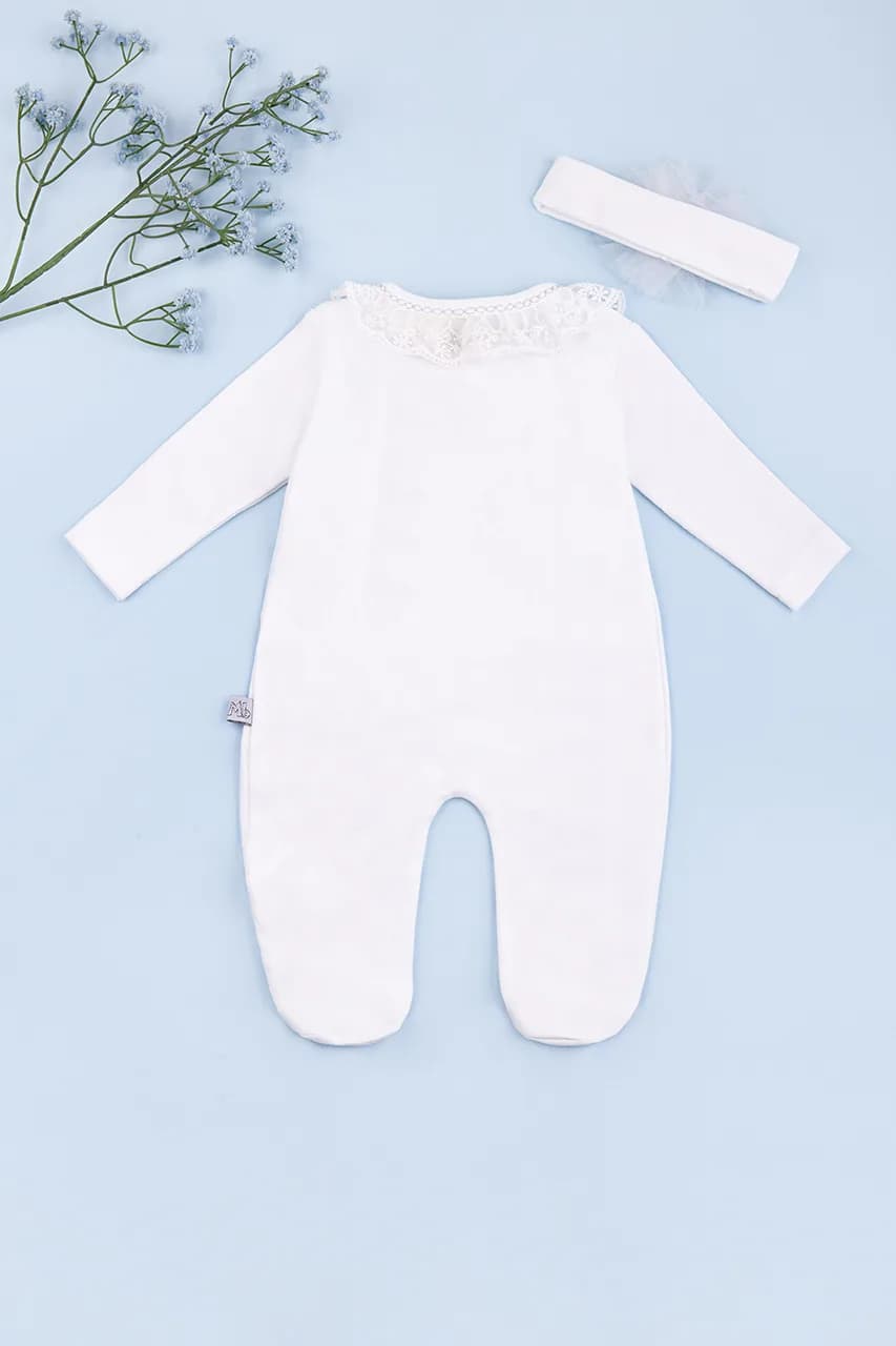 Комбінезон+пов'язка для виписки 0-6 Mini born 2202-молочний фото 2
