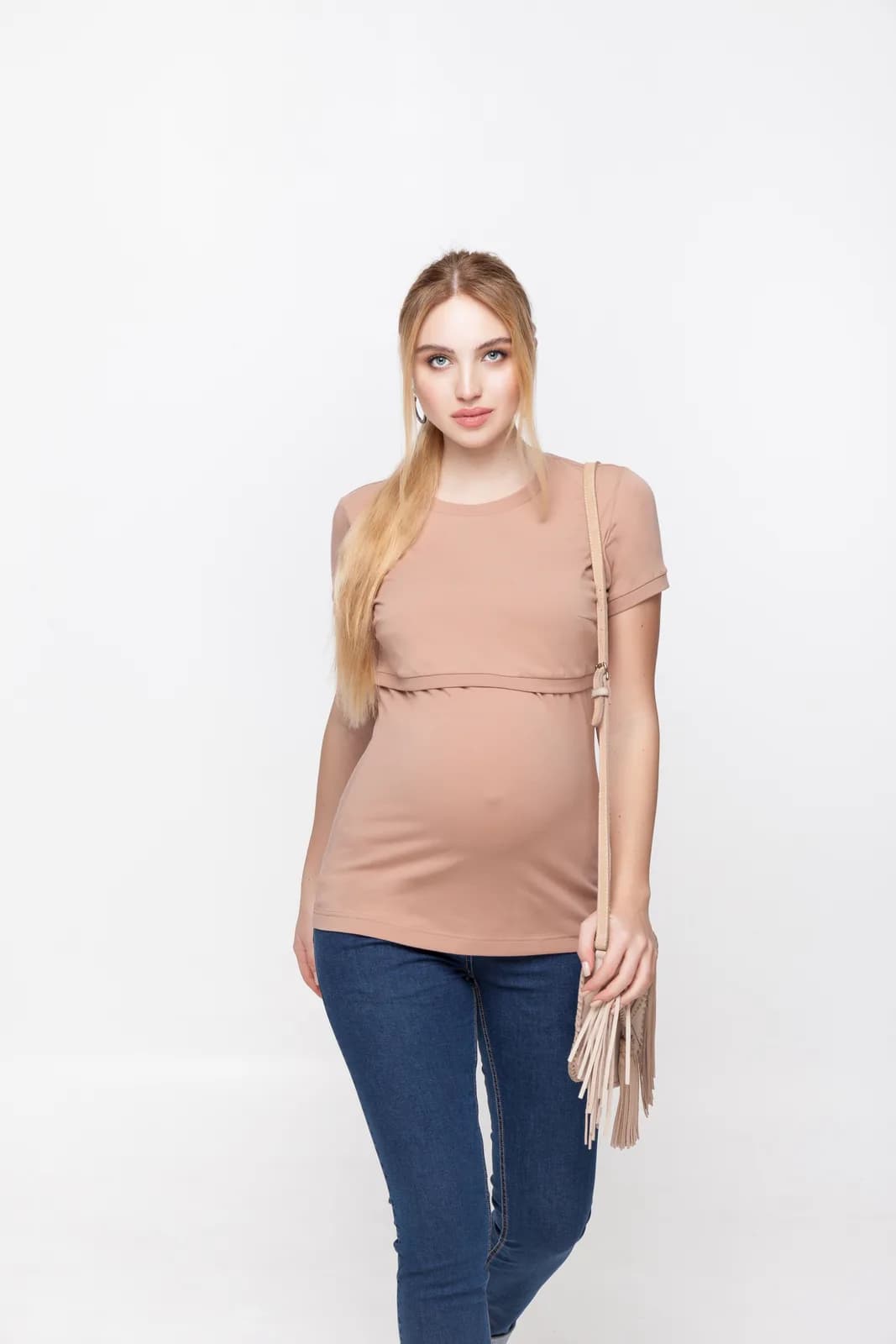 Футболка для вагітних і годування XS-XXL Юла мама Margo NR-10.013 -бежевий фото 6