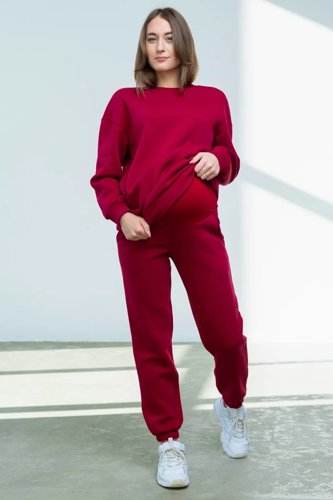 Костюм спортивний для вагітних та годування (толстовка+штани) S-XL Юла мама VIENO ST-42.012 -червоний фото 3