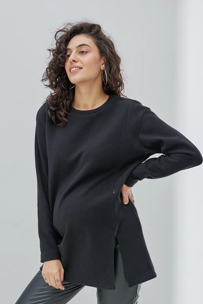 Туніка для вагітних і годування S-XL Юла мама OLIVE TN-43.011 -чорний фото 4