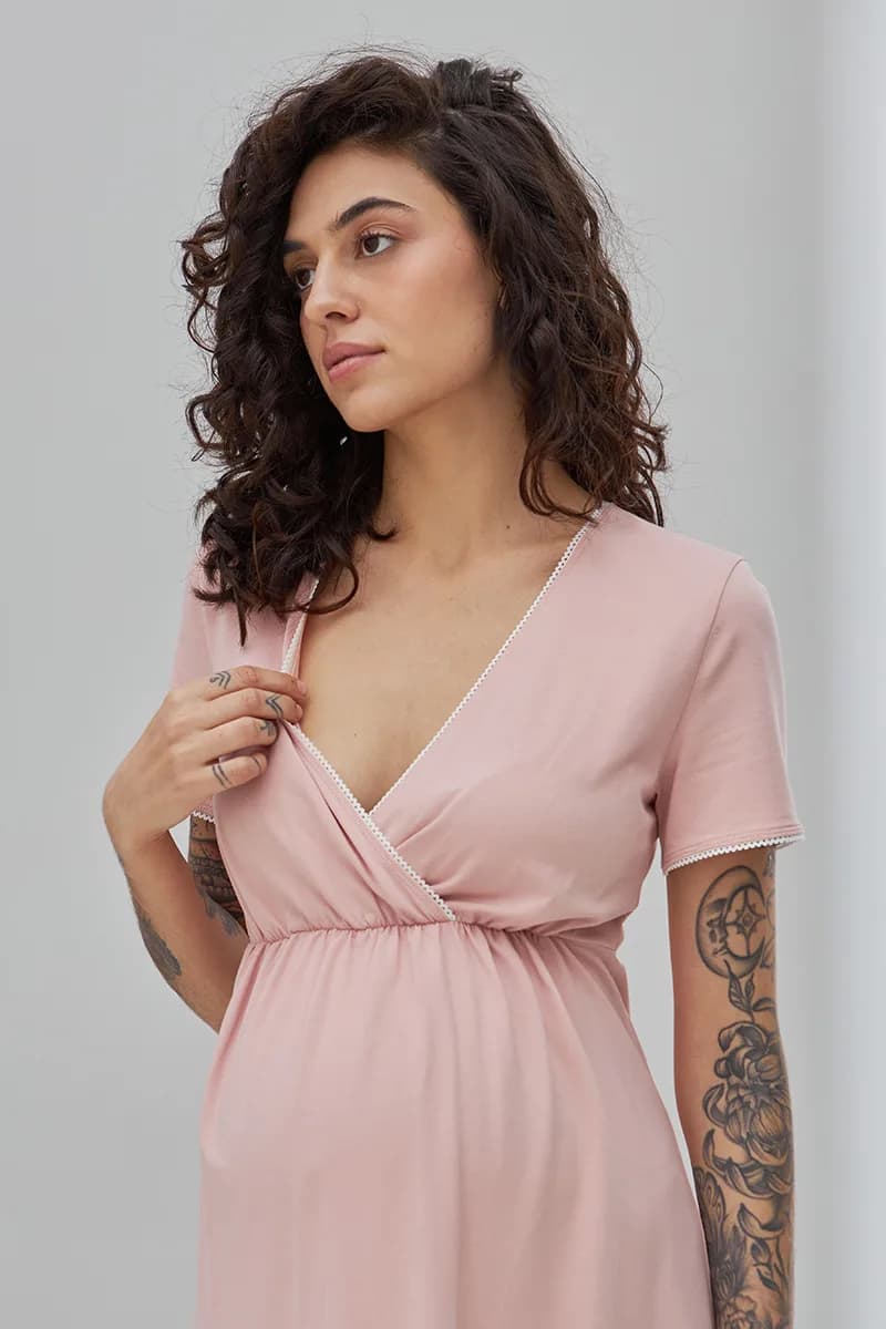 Нiчна сорочка для вагітних та годування S-XL Юла мама ALISA LIGHT NW-1.4.14 -рожевий фото 3