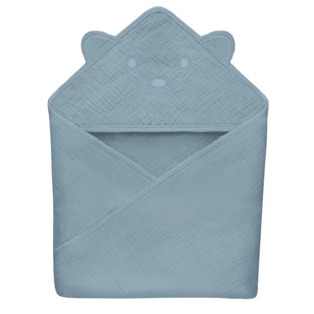 Рушник з капюшоном для купання Lionelo Muslin Hooded Towel Grey Sky 80х80 см LO-MUSLIN HOODED TOWEL GREY SKY фото 2