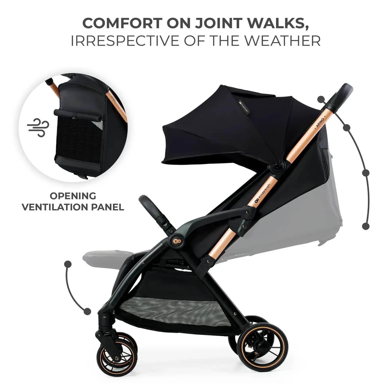 Коляска прогулянкова Kinderkraft Apino KSAPIN00BLK0000 Raven Black фото 2