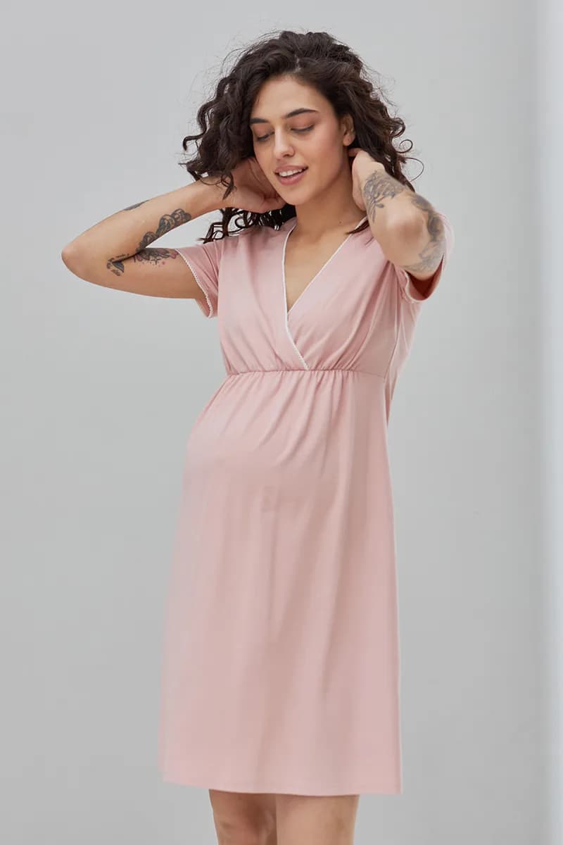 Нiчна сорочка для вагітних та годування S-XL Юла мама ALISA LIGHT NW-1.4.14 -рожевий фото 7