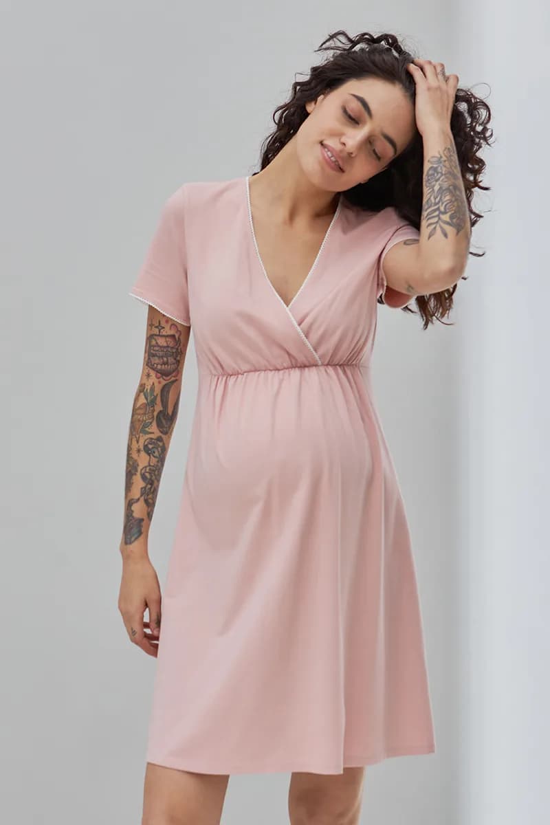 Нiчна сорочка для вагітних та годування S-XL Юла мама ALISA LIGHT NW-1.4.14 -рожевий фото 6