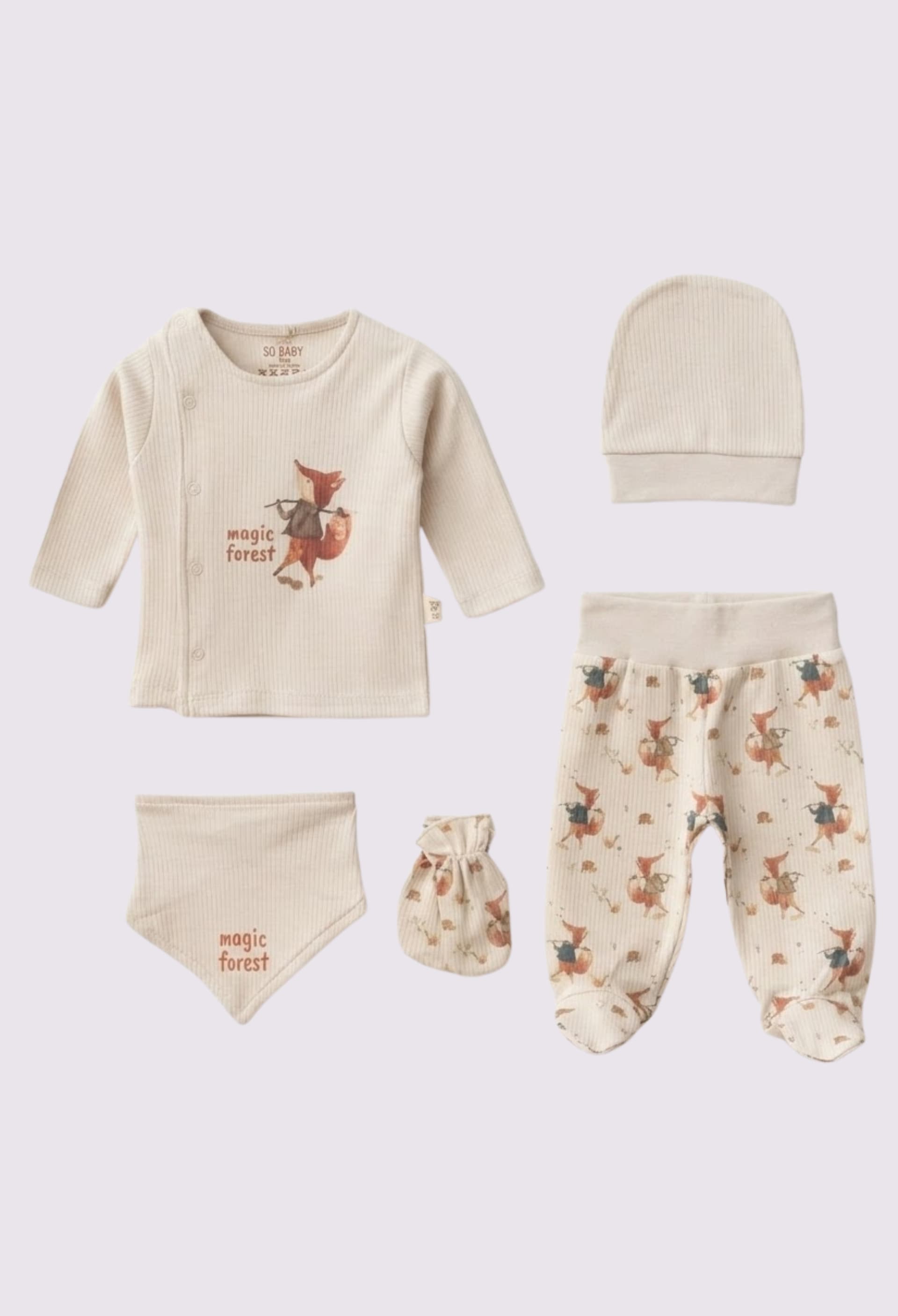 Комплект (кофта, повзунки, шапочка, слинявчик, царапки) 56 SD Baby 2121 беж