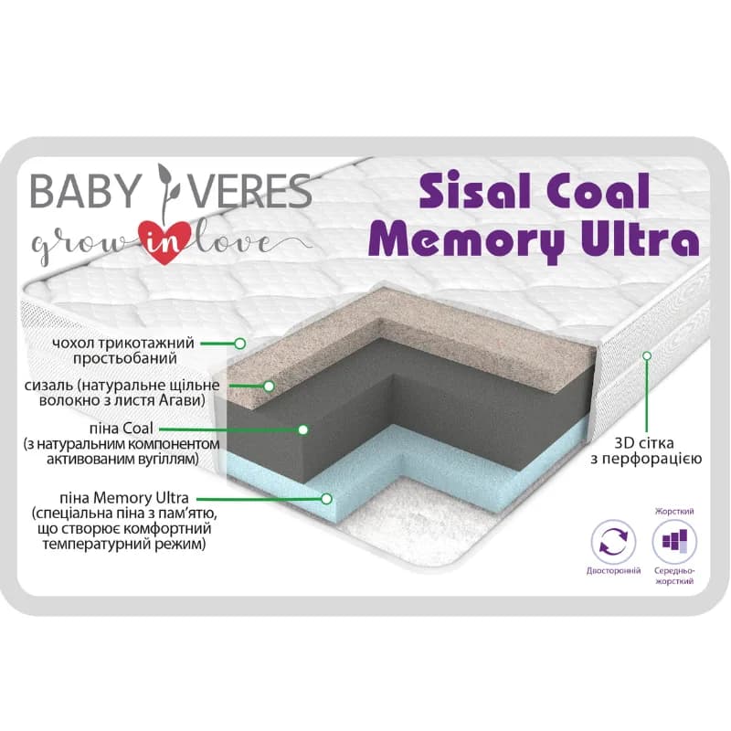 Матрац підлітковий Верес Sisal Coal Memory Ultra 160х80х10 см 52.4.02 фото 2