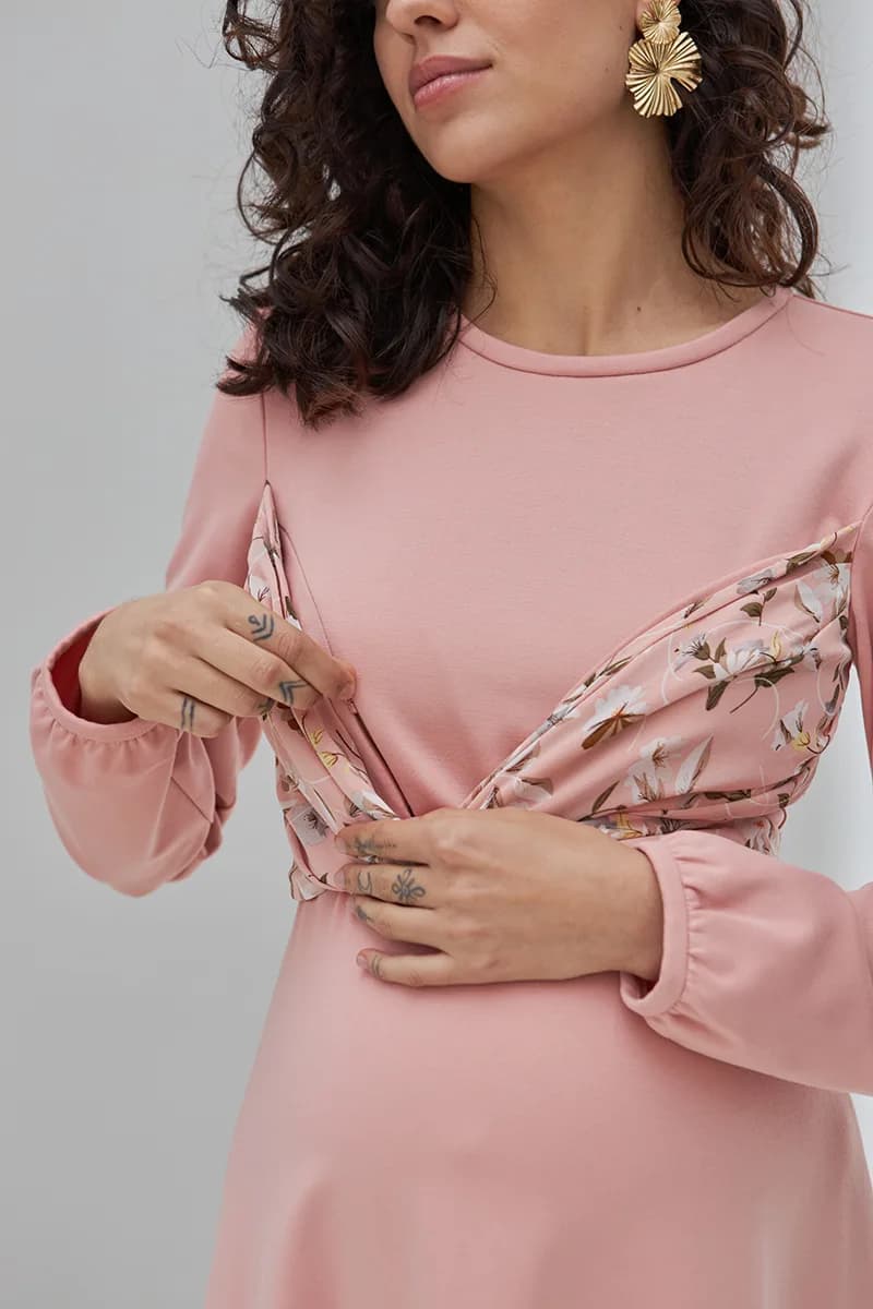 Сукня для вагітних та годування S-XL Юла мама MAGNOLIA DR-30.091 -рожевий фото 4