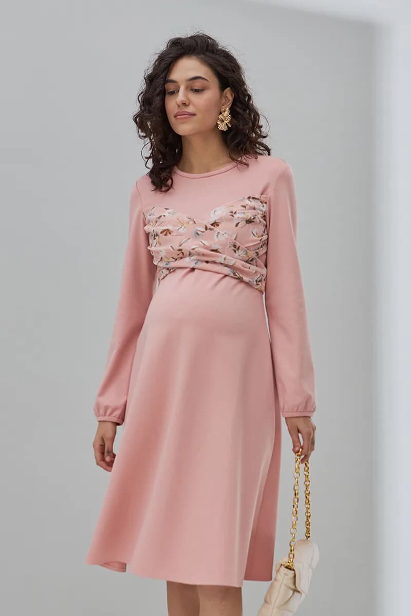 Сукня для вагітних та годування S-XL Юла мама MAGNOLIA DR-30.091 -рожевий фото 5