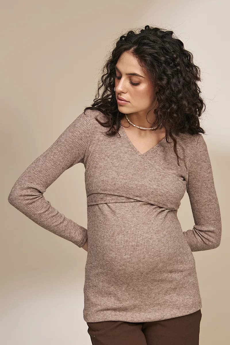 Джемпер для вагітних і годування S-XL Юла мама HELEN BL-33.011 -коричневий фото 2