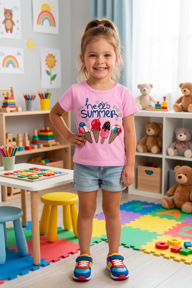 Футболка для дівчинки Difa Kids з гудзиком на спинці та принтом морозиво фото 3