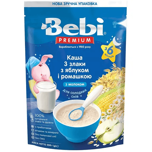 Каша молочна 3 злаки з яблуком та ромашкою Bebi Преміум 200г 1105086