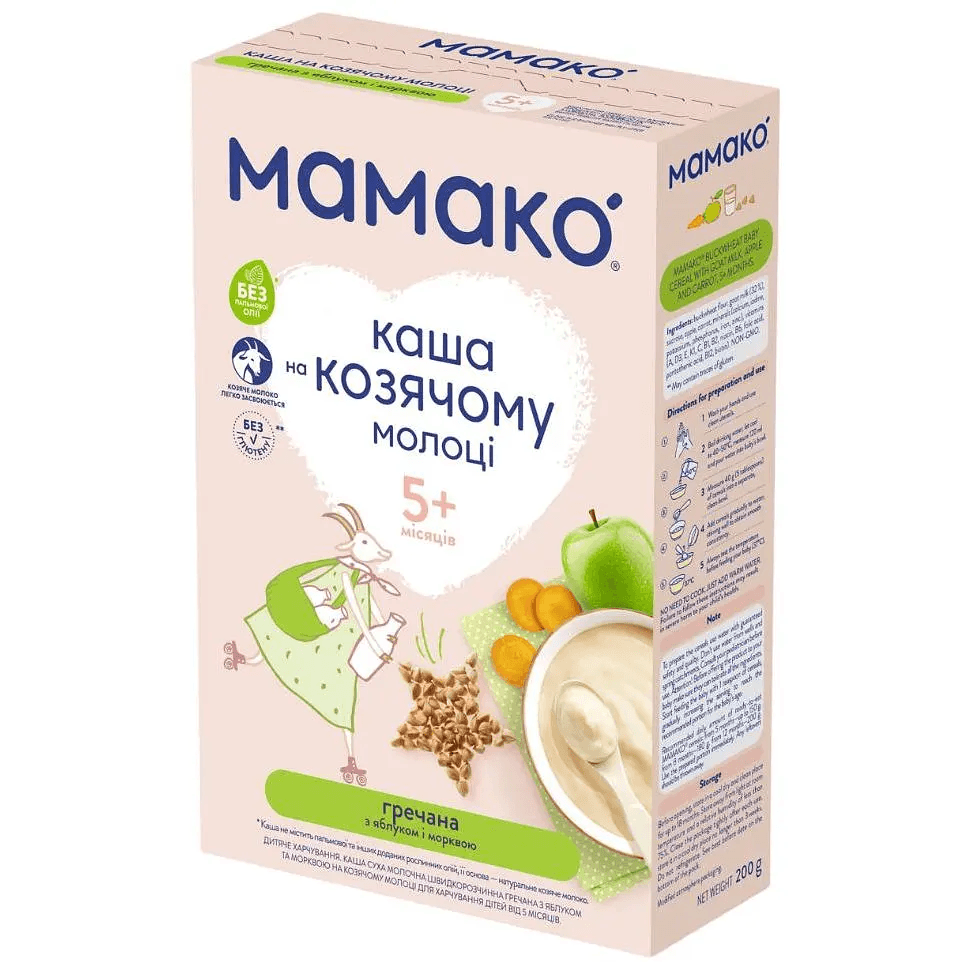 Каша Mamako молочна гречана яблуко і морква 200г 1105400