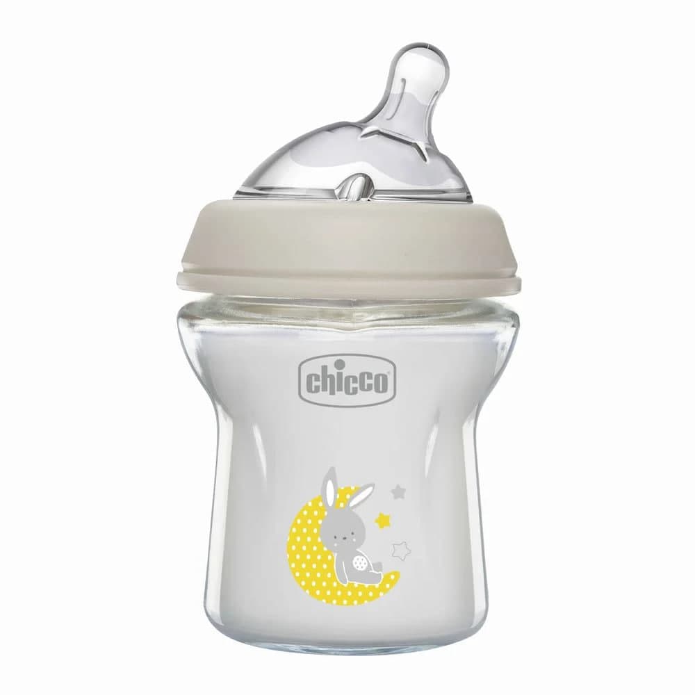 Пляшечка скляна Chicco Natural Feeling 150мл, соска силіконова, повільний потік 0+ 81211.30
