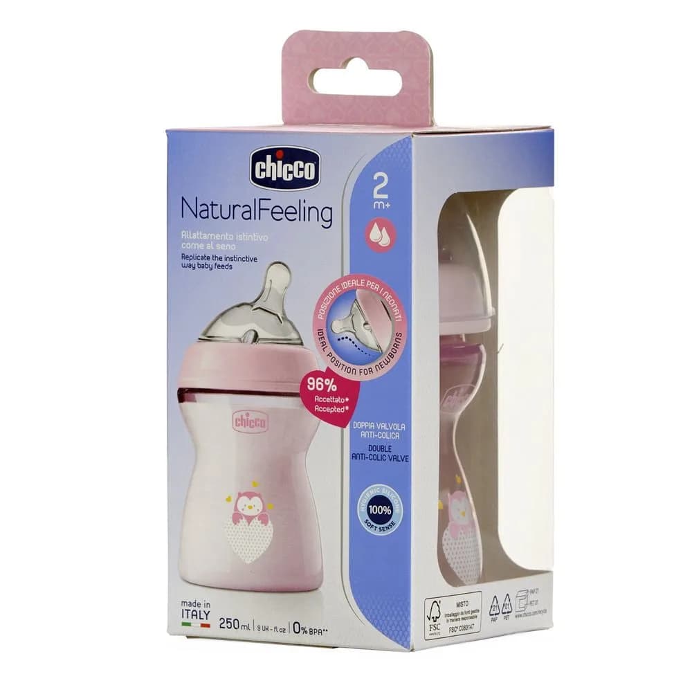 Пляшечка пластикова Chicco Natural Feeling 250мл, соска силіконова, середній потік 2м+ 81323.10 фото 9