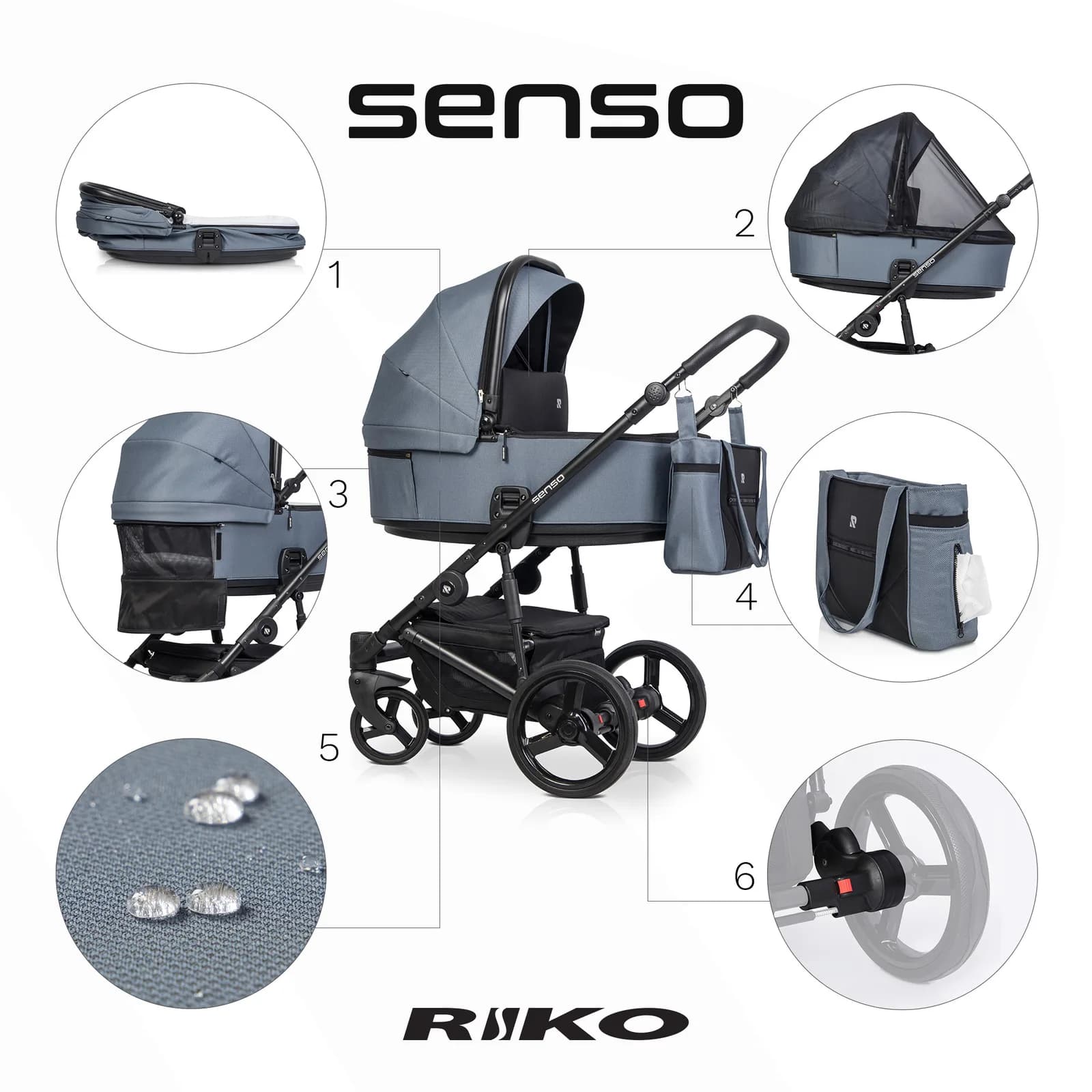 Коляска унiверсальна 2в1 Riko Senso 01 Denim NEW RSS-01 фото 3