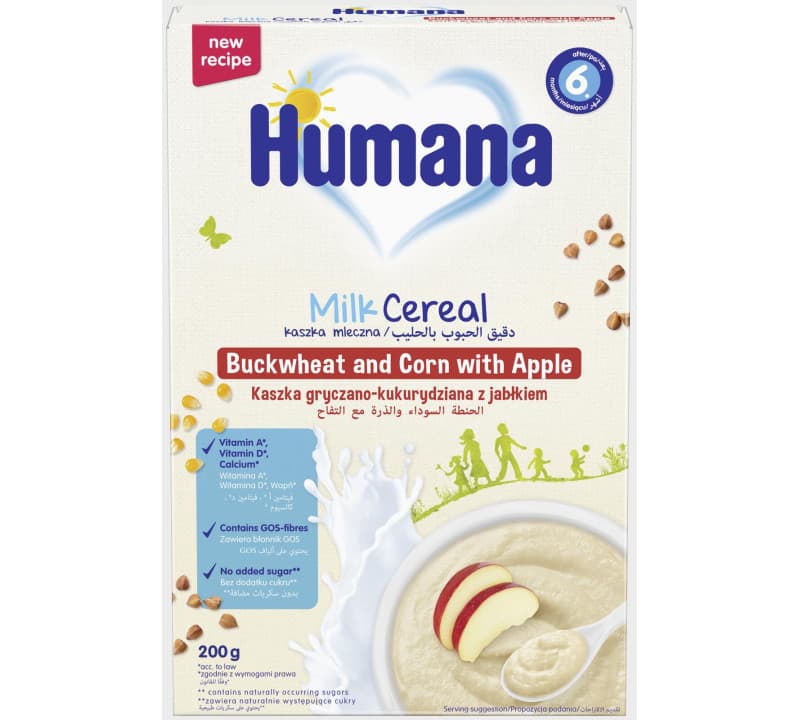 Каша молочна гречано-кукурудзяна з яблуком Humana 200г 960303 Каша молочна гречано-кукурудзяна з яблуком Humana 200г 960303