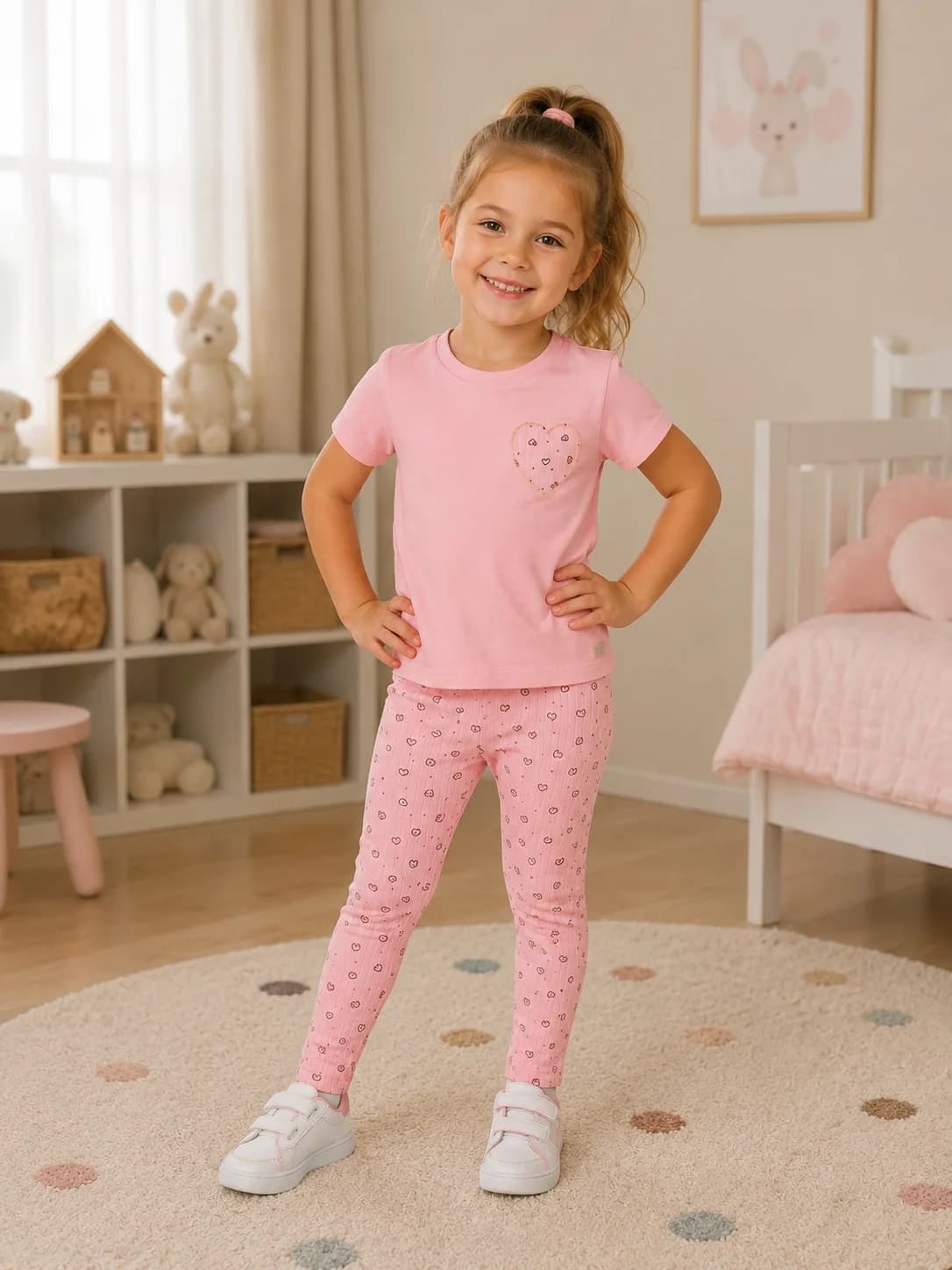 Комплект лосини та футболка для дівчинки Liliboom kids рожевий у серцях фото 3 Комплект лосини та футболка для дівчинки Liliboom kids рожевий у серцях фото 3